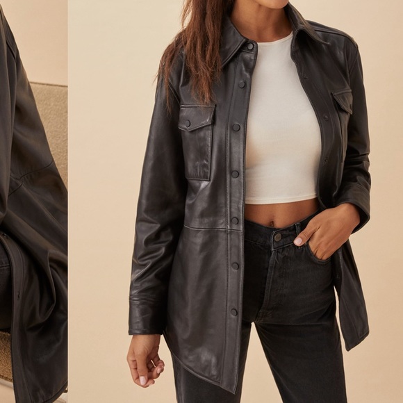 Reformation Veda Leather Shirt Jacket - Picture 4 of 8